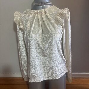 Cream Ruffled Puff Sleeve Vest with Bib Collar